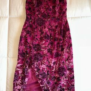 Lulu's Strapless Floral Magenta Dress